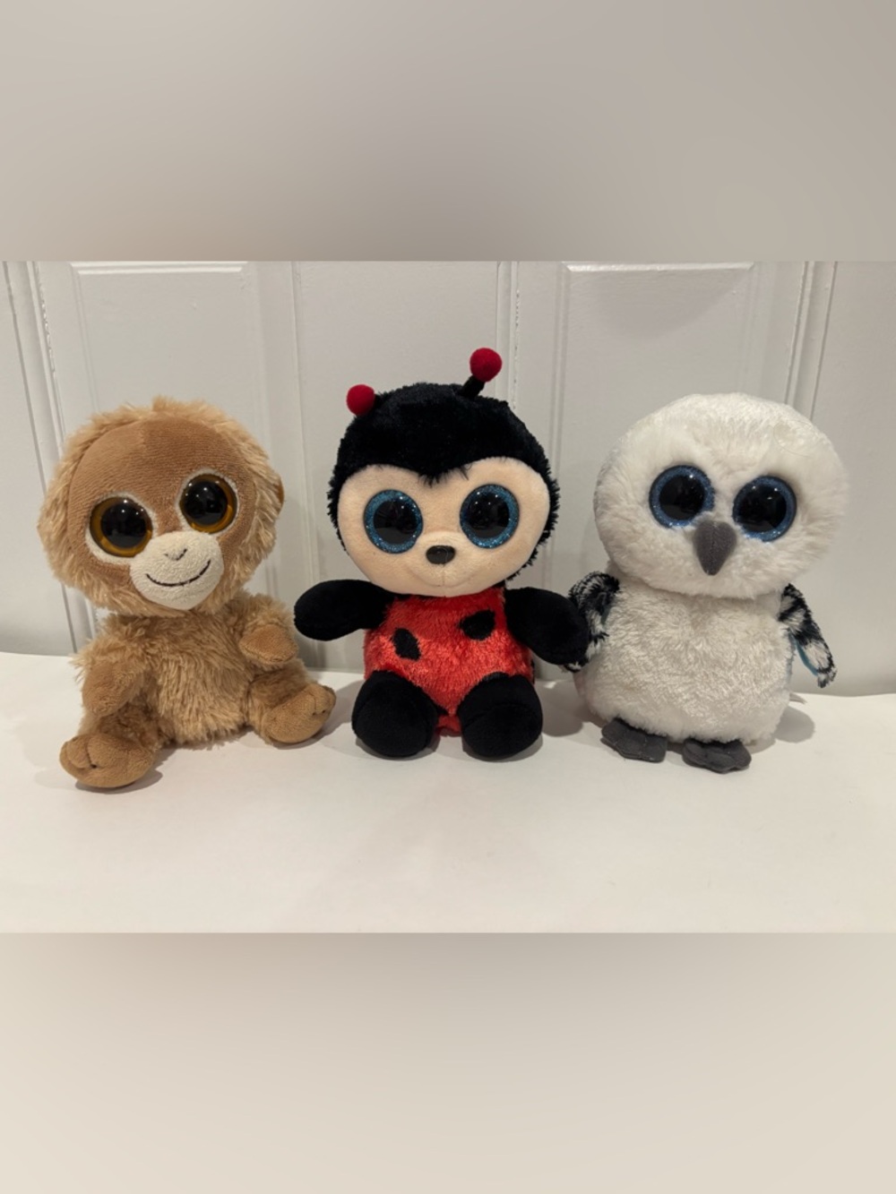 TY Beanie Boos Set of 3, Monkey Tangerine, Izzy LadyBug, Owl Spells